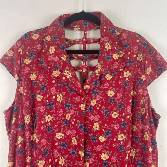 Main Street Classics Red Floral Midi Dress Size 18 - Picture 4 of 8